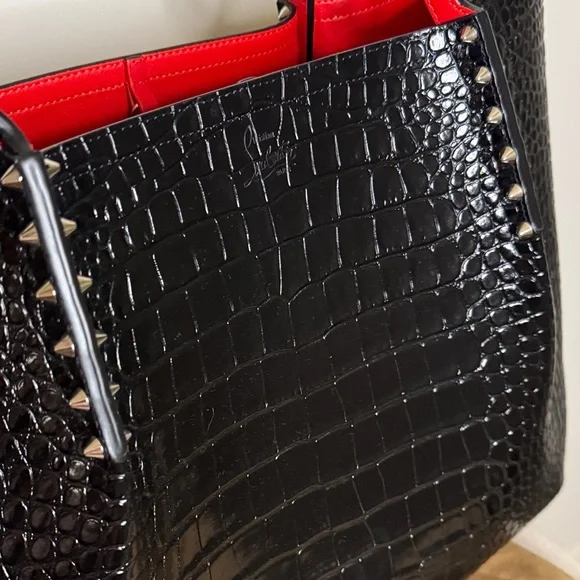 Christian Louboutin Croc-Embossed Black and Red Tote - Picture 6 of 7